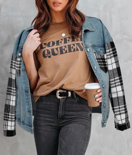 Vista 4 de SANMM Chaqueta de mezclilla con botones para mujer, ajuste regular, manga larga, elástica, con bolsillos