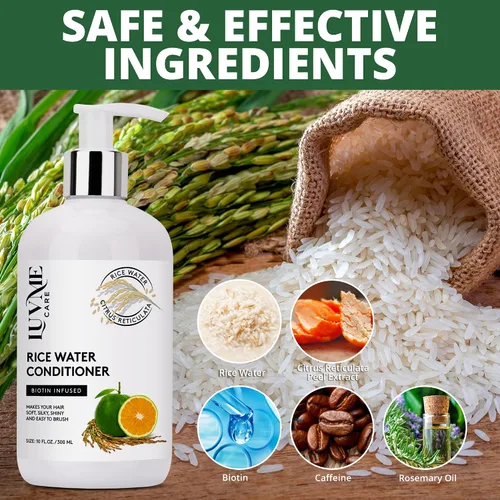 Vista 3 de Luv Me Care Acondicionador de engrosamiento del cabello con agua de arroz, con biotina, mejora la fuerza, el volumen y el brillo, acondicionador
