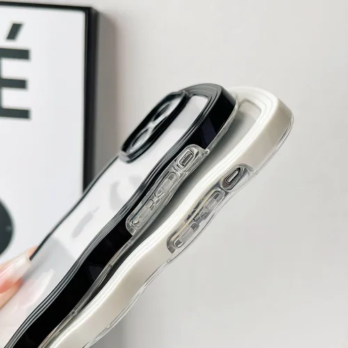 Vista 4 de Caseative Funda para iPhone 13 Pro Max, color negro Forma de marco de onda rizada linda a prueba de golpes suave