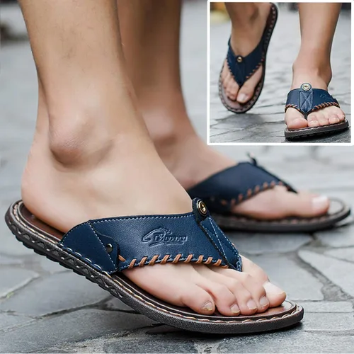Vista 7 de Chanclas para hombre sandalias de cuero casuales para el hogar para hombre suela de goma zapatillas
