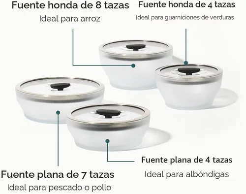 Vista 2 de Anyday Juego de 8 Piezas de Utensilios de Cocina para Microondas y Almacenamiento de Alimentos de Vidrio con Tapas de Vidrio Recipientes Sin