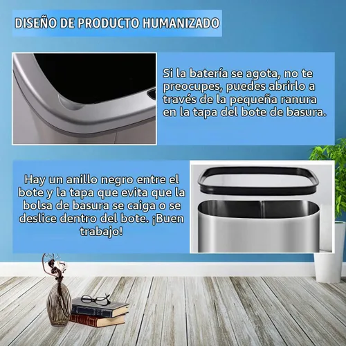 Vista 5 de HGS Basurero de cocina de 13 galones, de acero inoxidable con tapa, sensor automático, sin tacto, de gran capacidad, para el hogar, baño, oficina