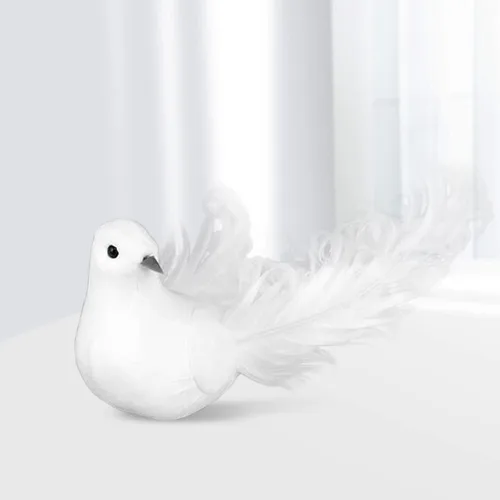 Vista 7 de Paquete de 12 palomas blancas artificiales, decoración de palomas blancas con clips de metal, plumas de simulación, mini pájaros blancos con clip