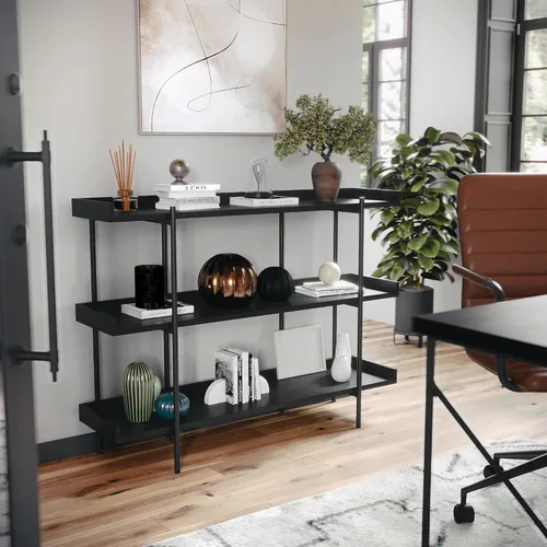 Vista 8 de Martha Stewart Emmett - Estantería de 3 estantes con marco de metal vertical, unidad de almacenamiento para oficina en casa, 35 pulgadas de alto