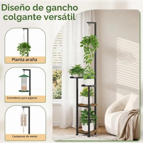 Vista 4 de LASZOLA - Soporte para plantas colgantes para interiores y exteriores, 4 niveles, color negro