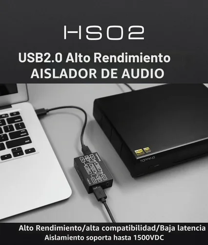 Vista 2 de TOPPING HS02 USB 2.0 Aislador de audio, USB B USB C Entrada Aislamiento de alta velocidad
