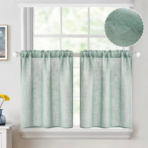 Vista 10 de MIULEE Cortinas de Halloween para cafetería de 24 pulgadas de largo, cortina de media ventana semitransparente, cortinas de lino cortas estilo casa