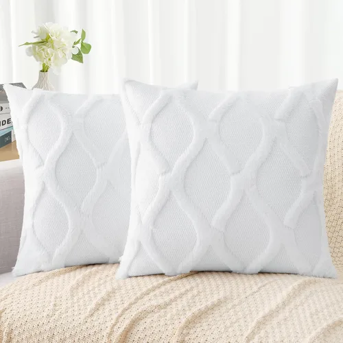 Vista 16 de decorUhome - Juego de 2 fundas de cojín decorativas para primavera de 16 x 16 pulgadas, fundas de almohada afelpadas de lana y piel sintética suave