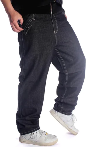 Vista 5 de Y2K Jeans - Pantalones de mezclilla para hombre, estilo hip hop, estilo vintage, bordados, estilo gótico, recto, holgados, pierna ancha