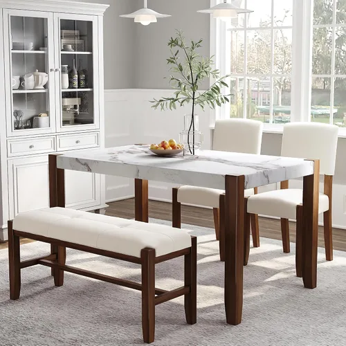 Vista 12 de Elegante juego de mesa de comedor, juego de comedor cuadrado de 5 piezas con altura de mostrador con 4 sillas tapizadas de respaldo alto, diseño