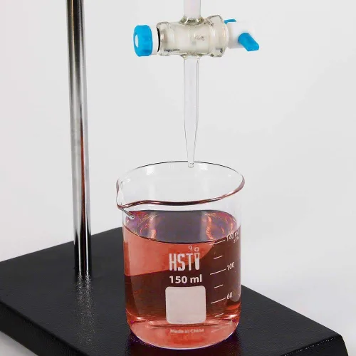 Vista 2 de Conjunto completo de equipos de valoración de una sola bureta con bureta acrílica de 3.4 fl oz, abrazadera de soporte de laboratorio y vaso