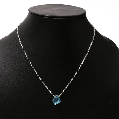 Vista 2 de Gempires Raw Aquamarine Necklace, Blue Crystal Necklace for Girls, March Birthstone Gifts, 18 inch Silver Plated Adjustable Chain, Gemstone Jewelry