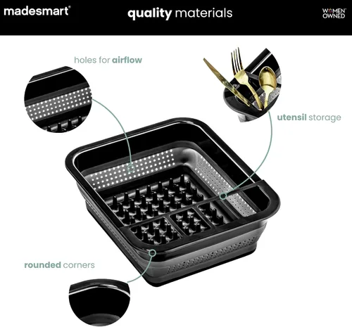 Vista 3 de madesmart Estante plegable para platos, estación de secado de platos plegable para platos, cuencos, tazas y utensilios, tabla de drenaje integrada