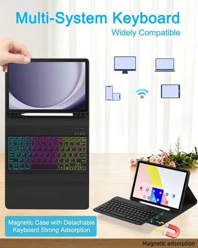 Vista 7 de Funda EAMPANG con teclado ratón para Samsung Galaxy Tab A9 Plus de 11 pulgadas (SM-X210/X215/X216/X218), teclado magnético desmontable USB-C