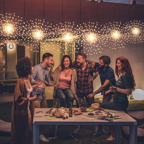 Vista 3 de PXBNIUYA 200 luces LED de esfera colgantes, luces de estallido estelar a pilas, 8 modos de control remoto regulable, alambre de cobre impermeable