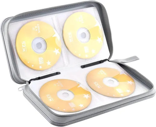 Vista 5 de Estuche para CD, cartera con capacidad para 80 discos DVD VCD, estuche para Blu-ray, organizador de almacenamiento (Plata)