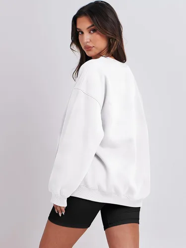 Vista 4 de ANRABESS Sudadera de gran tamaño para mujer, con cuello redondo, estilo Y2K, sudadera con capucha de forro polar, cómoda, camiseta informal, ropa