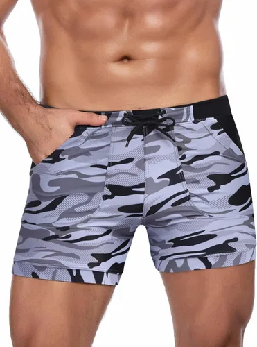 Vista 2 de COOFANDY Traje de baño para hombre de camuflaje de secado rápido con bolsillos