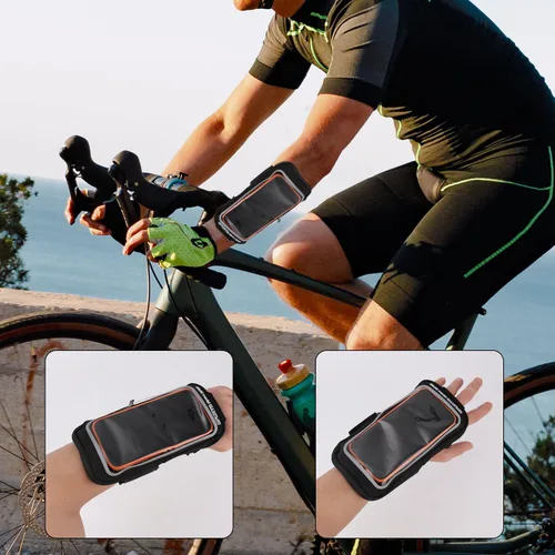 Vista 6 de Soporte de teléfono para correr, soporte de teléfono negro con agarre de mano para correr, pulsera Frearm Band para iPhone Pro Max Plus