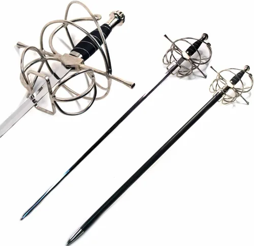 Vista 7 de Nueva espada de esgrima de rapier renacentista de Ace Martial Arts Supply con guardamonte curvo Mango envuelto en alambre de acero