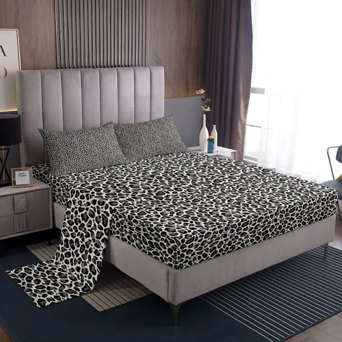 Vista 2 de Sábana bajera ajustable de 3 piezas con estampado de leopardo, tamaño individual, juego de ropa de cama de piel de guepardo para niños, bolsillo