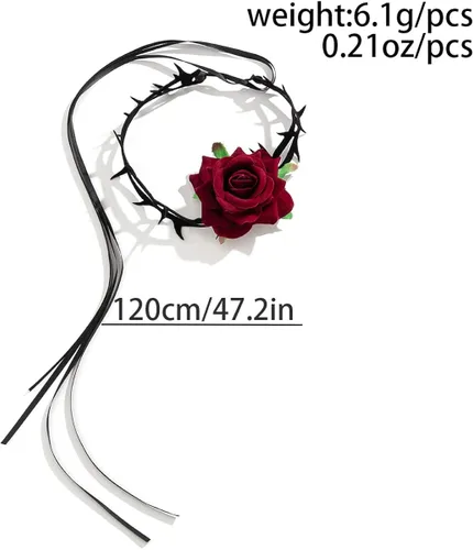 Vista 7 de Caiyao Gargantilla de flores de rosa para mujer, diseño de cordones, gargantilla floral de terciopelo en negro, rojo y azul, perfecto para bodas