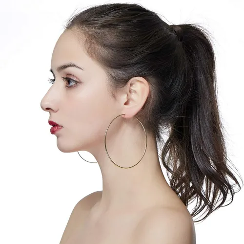 Vista 3 de Aretes de aro de baloncesto hipoalergénicos extra grandes para mujeres y hombres, aretes de aro finos grandes