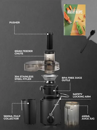Vista 6 de Máquinas de exprimir, exprimidor HOUSNAT para frutas y verduras enteras con ajuste de 3 velocidades, versión mejorada con motor de 400 W
