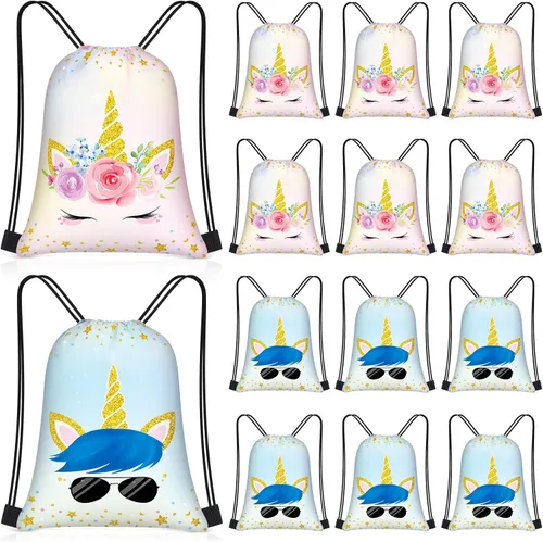 Vista 19 de Censen 24 piezas de bolsas con cordón, conjunto a granel, 12 x 10 pulgadas, bolsas de regalo con temática de princesa y príncipe, bolsas de regalo