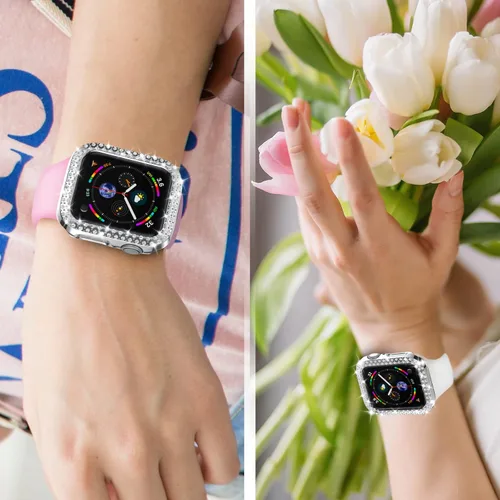 Vista 2 de 12 Pack Rc-Z para Apple Watch Series SE(2ª) 6 5 4 40mm Bling Case, parachoques doble con diamantes brillantes, marco protector de repuesto de rines