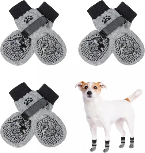 Vista 61 de SCENEREAL 6 piezas de calcetines antideslizantes para perros para prevenir lamido de patas para pavimento caliente/frío, calcetines de agarre