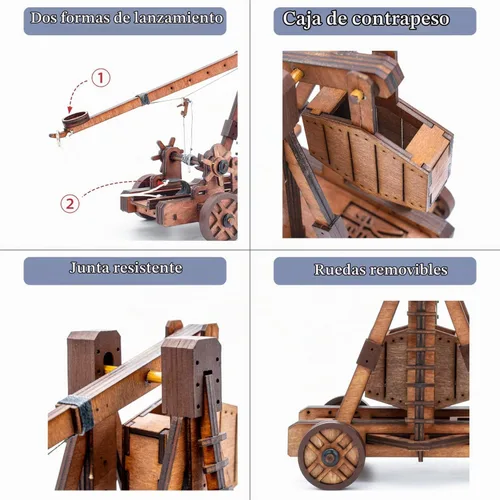 Vista 3 de Toystub - Rompecabezas de madera en 3D para bricolaje para adultos, kit de construcción de modelo de catapulta de trebuchet, kit de ingeniería