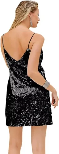 Vista 3 de jeecoin Women's Glitter Sequin Dress Spaghetti Strap Bodycon Dress Deep V-Neck Club Party Mini Dress