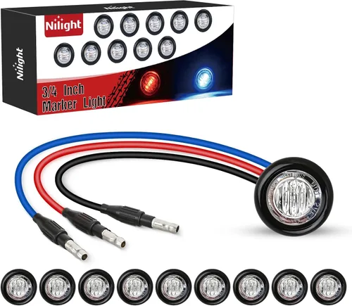 Vista 35 de Nilight Luz de marcador redonda de 3/4 pulgadas, 10 unidades, luz LED ámbar de separación, 2 conectores, indicadores laterales, luces de bala IP68