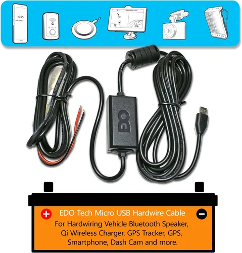 Vista 5 de EDOTech Kit de cable de alimentación de coche ultra compacto micro USB directo para GPS Tracker Navigator Altavoz Bluetooth Qi cargador inalámbrico