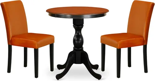 Vista 17 de East West Furniture ESAB3-BCH-06 - Juego de mesa de cocina de 3 piezas contiene una mesa de comedor redonda con pedestal y 2 sillas de comedor