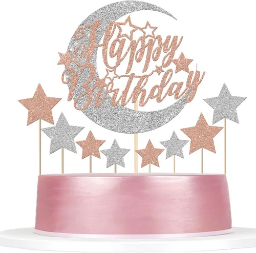 Vista 9 de Rsstarxi Paquete de 36 adornos para cupcakes con purpurina de luna, nubes y nubes, para baby shower, cumpleaños, boda, fiesta, suministros de Diseño