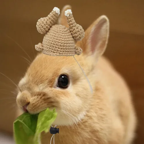 Vista 4 de Sombrero de pavo de conejillo de indias – Mini correa ajustable, bonito sombrero de conejo hecho a mano, accesorios de ropa de animales pequeños