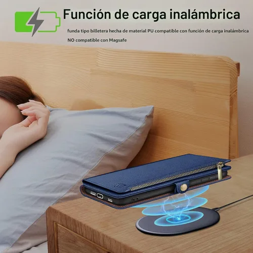Vista 4 de XcaseBar Funda tipo cartera compatible con iPhone 11 de 6.1 pulgadas con cremallera y tarjetero de crédito con bloqueo RFID, funda de piel sintética