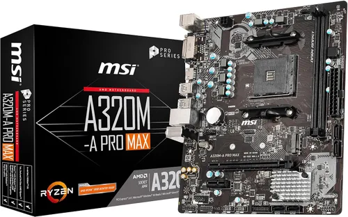 Vista 4 de MSI ProSeries AMD A320 1ª, 2ª y 3ª generación Cumple con Ryzen AM4 DDR4 HDMI DVI USB 3 Micro-ATX Placa base (A320M-A PRO)