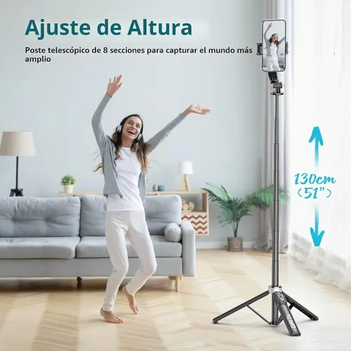 Vista 3 de Trípode para palo de selfie de 51 pulgadas, soporte extensible para teléfono celular con control remoto, trípode de viaje de aleación de aluminio