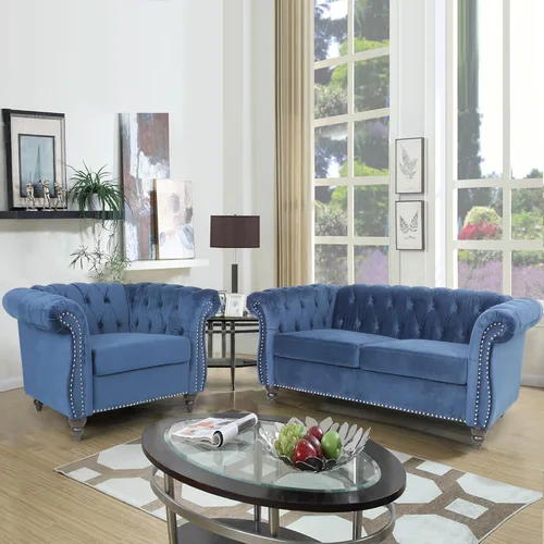 Vista 9 de RARZOE Chesterfield - Juego de sofá biplaza, beige, espuma, 1+2 plazas, 67 pulgadas de ancho x 32 pulgadas de profundidad x 27 pulgadas de alto