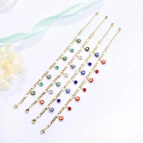 Vista 4 de Pulseras de mal de ojo para mujer, chapado en oro de 14 quilates, circonitas cúbicas para adolescentes, joyas de mal de ojo, circonita