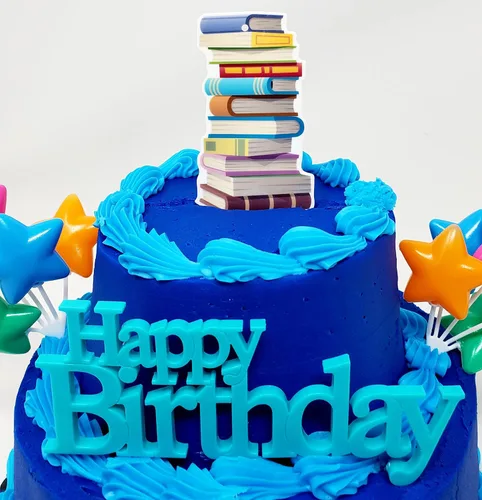 Vista 4 de Bookworm Book Lover - Juego de decoración para pastel de cumpleaños (diseño único)