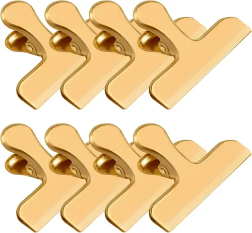 Vista 17 de Pinzas para bolsas, clips de acero inoxidable resistentes, paquete de 8, gran cierre para bolsas de alimentos, ideal para sellar bolsas de café Negro