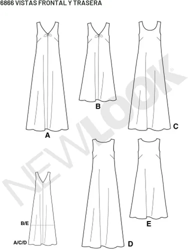 Vista 2 de New Look patrón de costura 6866 Vestidos de señoritas, talla A (S-M-L-XL)