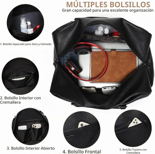 Vista 3 de Bolsa de fin de semana Wogarl para mujeres y hombres, bolsa grande de noche, bolsa de viaje de lona con compartimento para zapatos, bolsa de aseo