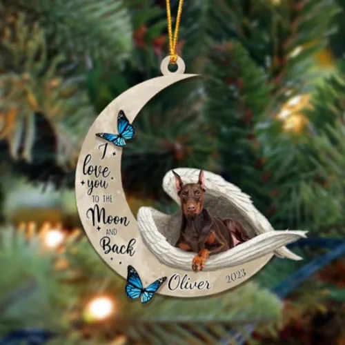 Vista 113 de Adorno colgante personalizado de ángel durmiendo en la luna, perro sabueso afgano, nombre personalizado, acrílico impreso en 2D plano – cumpleaños