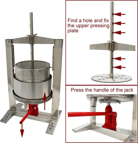 Vista 2 de TECHTONGDA Prensa de vino de frutas 20L trituradora Juicer para Apple Grape Juice Maker Acero inoxidable hidráulico Jack