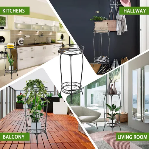 Vista 6 de Kavlium Paquete de 2 Soportes para Plantas de Interior y Exterior, Soportes Altos de Metal Negro Resistentes al Óxido y Estables, Estante